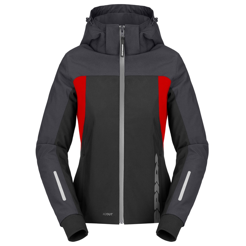 [D302-189-XS] Spidi HOODIE H2OUT II LADY Black/Anthracite/Fluo Red (XS)