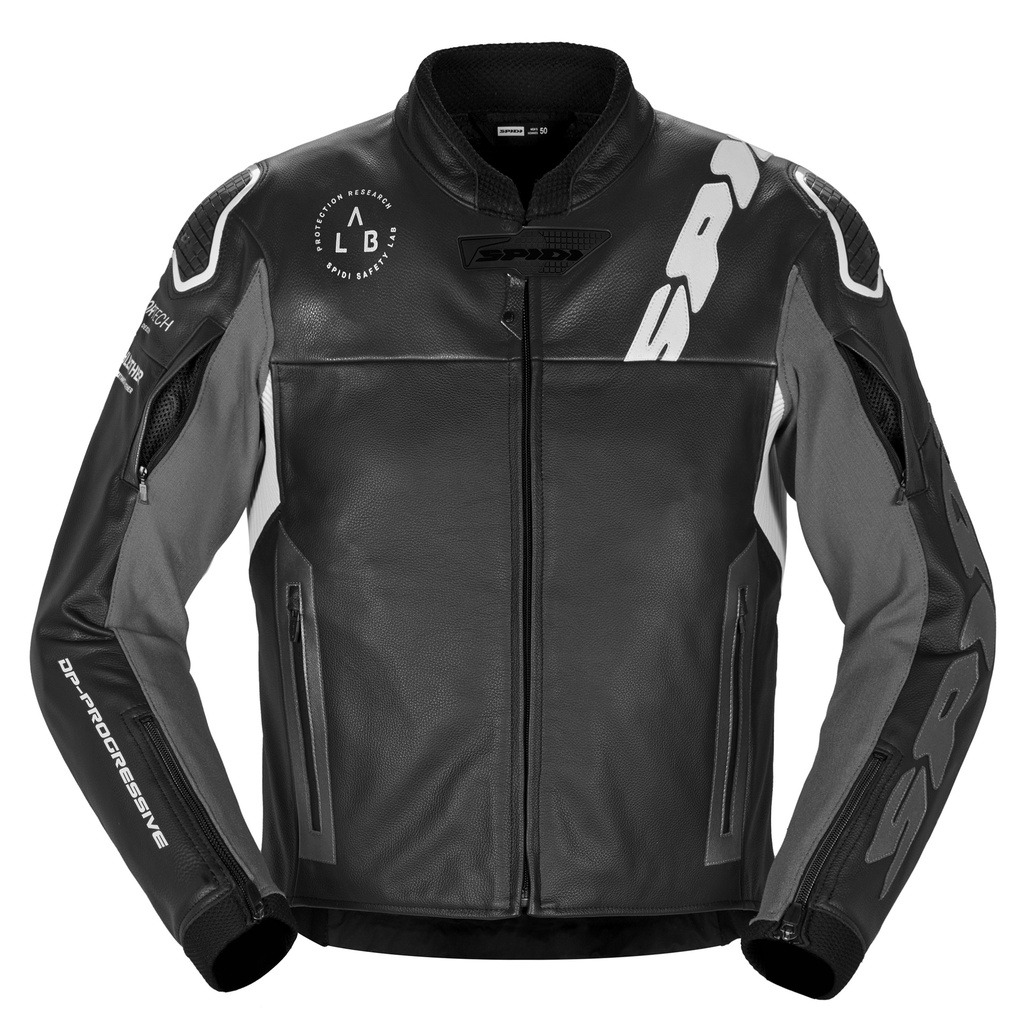 [P229-011-46] Spidi DP PROGRESSIVE LEATHER Black/White (46)